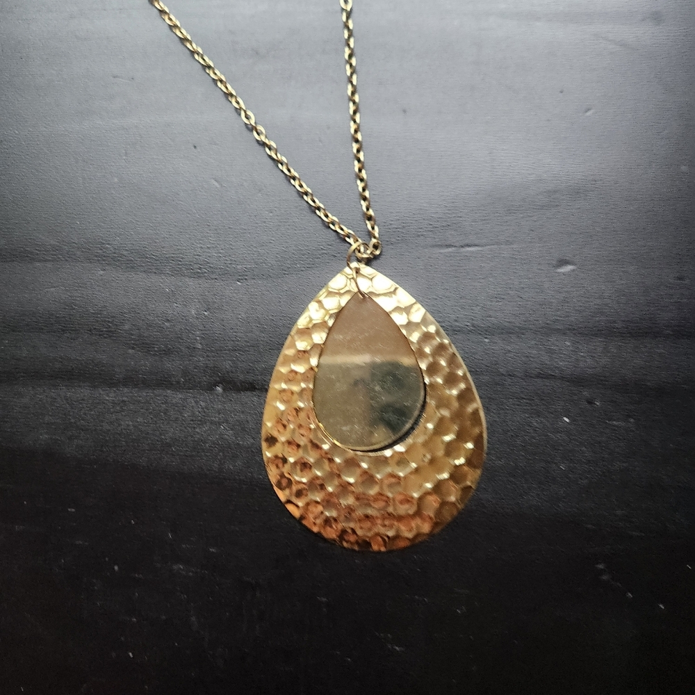 Hammered Gold Teardrop Necklace - Picture 3 of 5